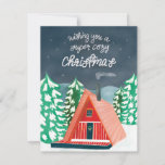 Retro Cosy Cabin the Woods Christmas Card Mitteilungskarte<br><div class="desc">Eine Abbildung einer Retro-Vintagen A-Frame-Hütte im Wald und das Zitat "Wünschen Sie sich ein herrlich gemütliches Weihnachtsfest" mit originellen Handschriften.</div>