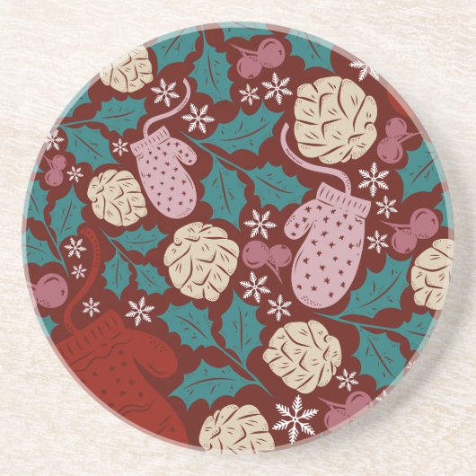 Retro Cosy Christmas Charm Pattern Getränkeuntersetzer (Vorne)