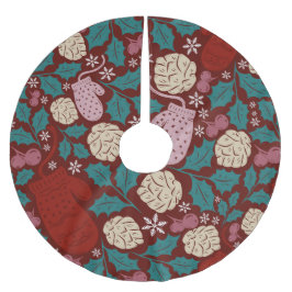 Retro Cosy Christmas Pattern Red Green Polyester Weihnachtsbaumdecke