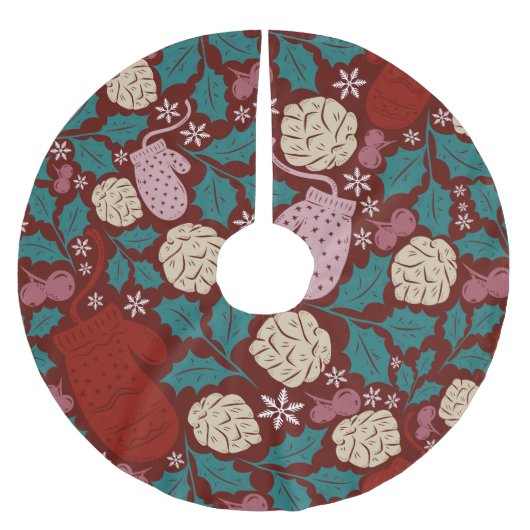 Retro Cosy Christmas Pattern Red Green Polyester Weihnachtsbaumdecke (Vorderseite)