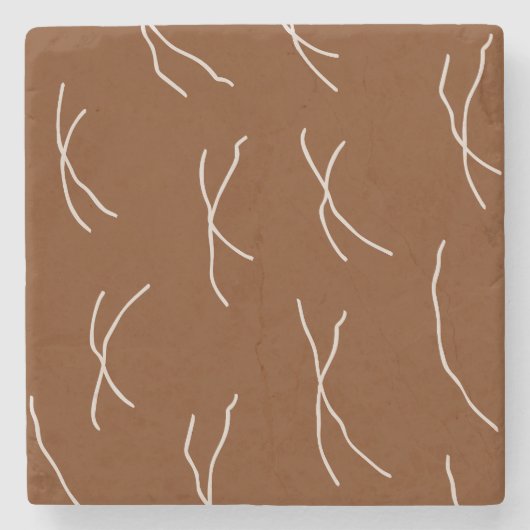 Retro Cottage Abstract Sketchy Lines Dark Brown Steinuntersetzer (Vorderseite)