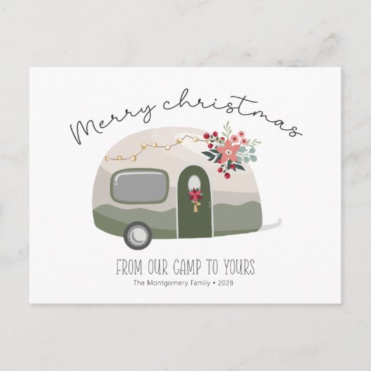 Retro Country Camper Frohe Weihnachtskarte Postkarte (Vorderseite)