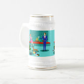 Retro Coupé mit Hund Stein Bierglas (Vorderseite Links)