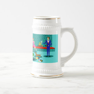Retro Coupé mit Hund Stein Bierglas