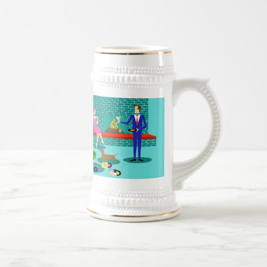 Retro Coupé mit Hund Stein Bierglas (Rechts)