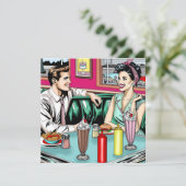 Retro-Couple aus den 50er Jahren bei Diner Blank Karte (Stehend Vorderseite)