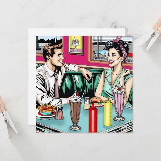 Retro-Couple aus den 50er Jahren bei Diner Blank Karte (Vorderseite/Rückseite Beispiel)