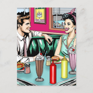 Retro-Couple aus den 50er Jahren bei Diner Blank Postkarte