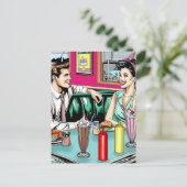 Retro-Couple aus den 50er Jahren bei Diner Blank Postkarte (Stehend Vorderseite)