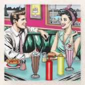 Retro Couple aus den 50er Jahren bei Diner Glasuntersetzer (Vorderseite)