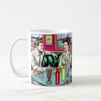 Retro Couple aus den 50er Jahren bei Diner Kaffeetasse