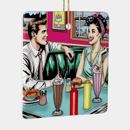 Retro Couple aus den 50er Jahren bei Diner Keramikornament (Rechts)