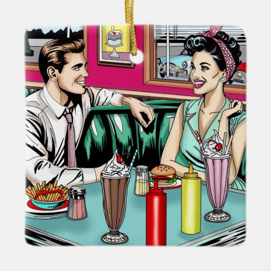 Retro Couple aus den 50er Jahren bei Diner Keramikornament (Vorderseite)