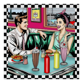 Retro Couple aus den 50er Jahren bei Diner Poster