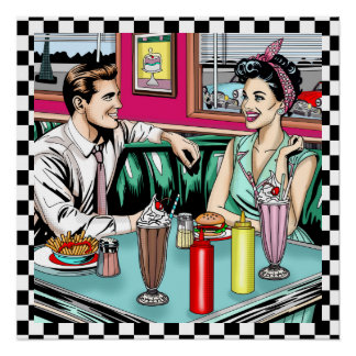 Retro Couple aus den 50er Jahren bei Diner Poster