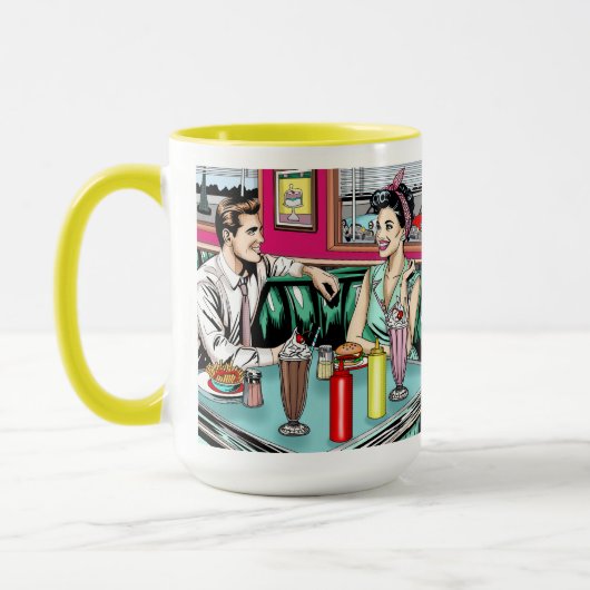 Retro Couple aus den 50er Jahren bei Diner Tasse (Links)
