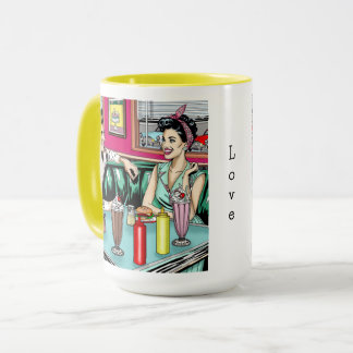 Retro Couple aus den 50er Jahren bei Diner Tasse