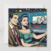 Retro Couple beim Drive-In-Film Einladung (Vorderseite)