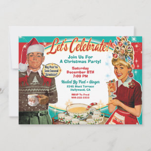 Retro Couple Christmas Party Einladung