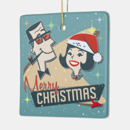 Retro Couple Christmas Vintag Urlaub in den 50er J Keramikornament