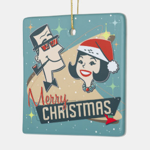 Retro Couple Christmas Vintag Urlaub in den 50er J Keramikornament