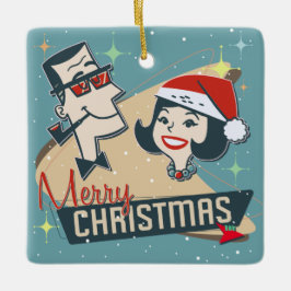 Retro Couple Christmas Vintag Urlaub in den 50er J Keramikornament