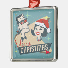 Retro Couple Christmas Vintag Urlaub in den 50er J Ornament Aus Metall