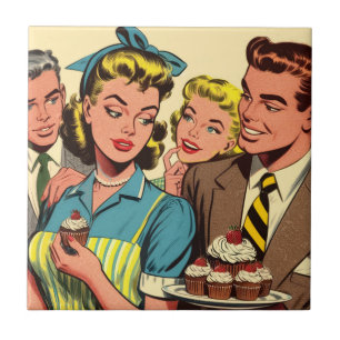 Retro Couple Cupcake Comic Fliese