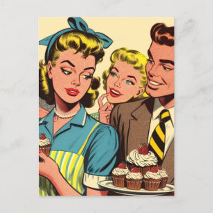 Retro Couple Cupcake Comic Postkarte