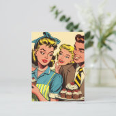 Retro Couple Cupcake Comic Postkarte (Stehend Vorderseite)