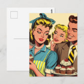 Retro Couple Cupcake Comic Postkarte (Vorne/Hinten)