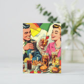 Retro Couple Drinks Comic Postkarte (Stehend Vorderseite)