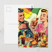 Retro Couple Drinks Comic Postkarte (Vorne/Hinten)