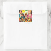 Retro Couple Drinks Comic Quadratischer Aufkleber (Tasche)