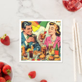 Retro Couple Drinks Comic Serviette (Beispiel)