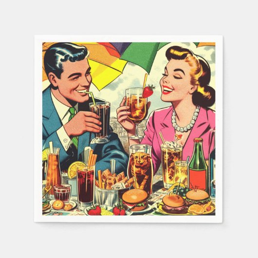 Retro Couple Drinks Comic Serviette (Vorderseite)