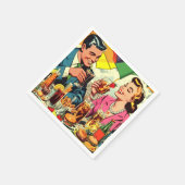 Retro Couple Drinks Comic Serviette (Ecke)