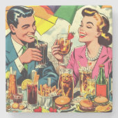Retro Couple Drinks Comic Steinuntersetzer (Vorderseite)