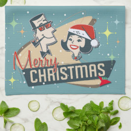 Retro Couple Frohe Weihnachten Vintager Urlaub Küc Geschirrtuch