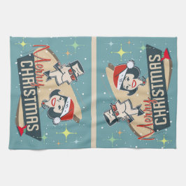 Retro Couple Frohe Weihnachten Vintager Urlaub Küc Geschirrtuch