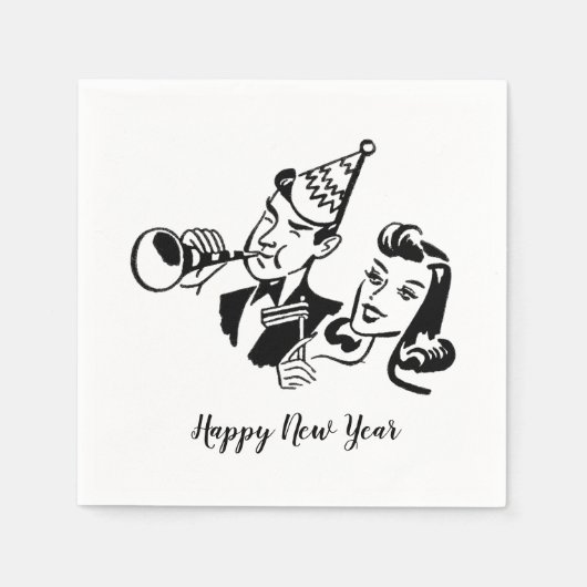 Retro Couple Happy New Year Paper Napkin Serviette (Vorderseite)