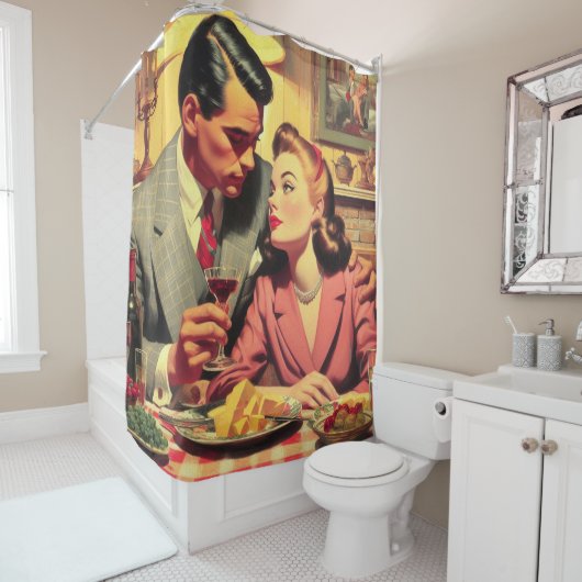 Retro Couple Illustration Duschvorhang (Beispiel)