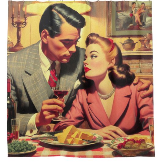 Retro Couple Illustration Duschvorhang (Vorderseite)