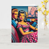 Retro Couple in Car am Drive in Movie Jubiläum Karte (Gelbe Blume)