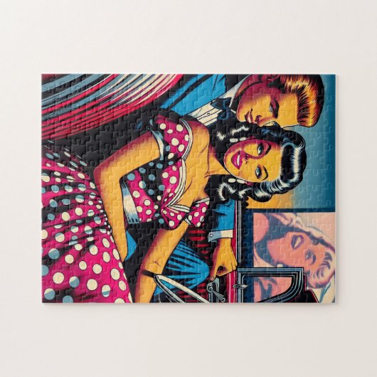 Retro Couple in Car am Drive in Movie Puzzle (Horizontal)