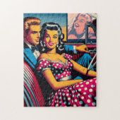 Retro Couple in Car am Drive in Movie Puzzle (Vertikal)