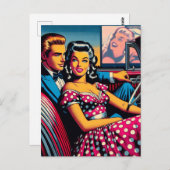 Retro Couple in Car am Drive in Movie Theater Postkarte (Vorne/Hinten)