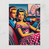 Retro Couple in Car am Drive in Movie Theater Postkarte (Vorderseite)