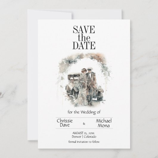Retro Couple in Pastel Wedding Save The Date (Vorderseite)