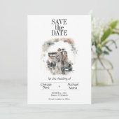 Retro Couple in Pastel Wedding Save The Date (Stehend Vorderseite)